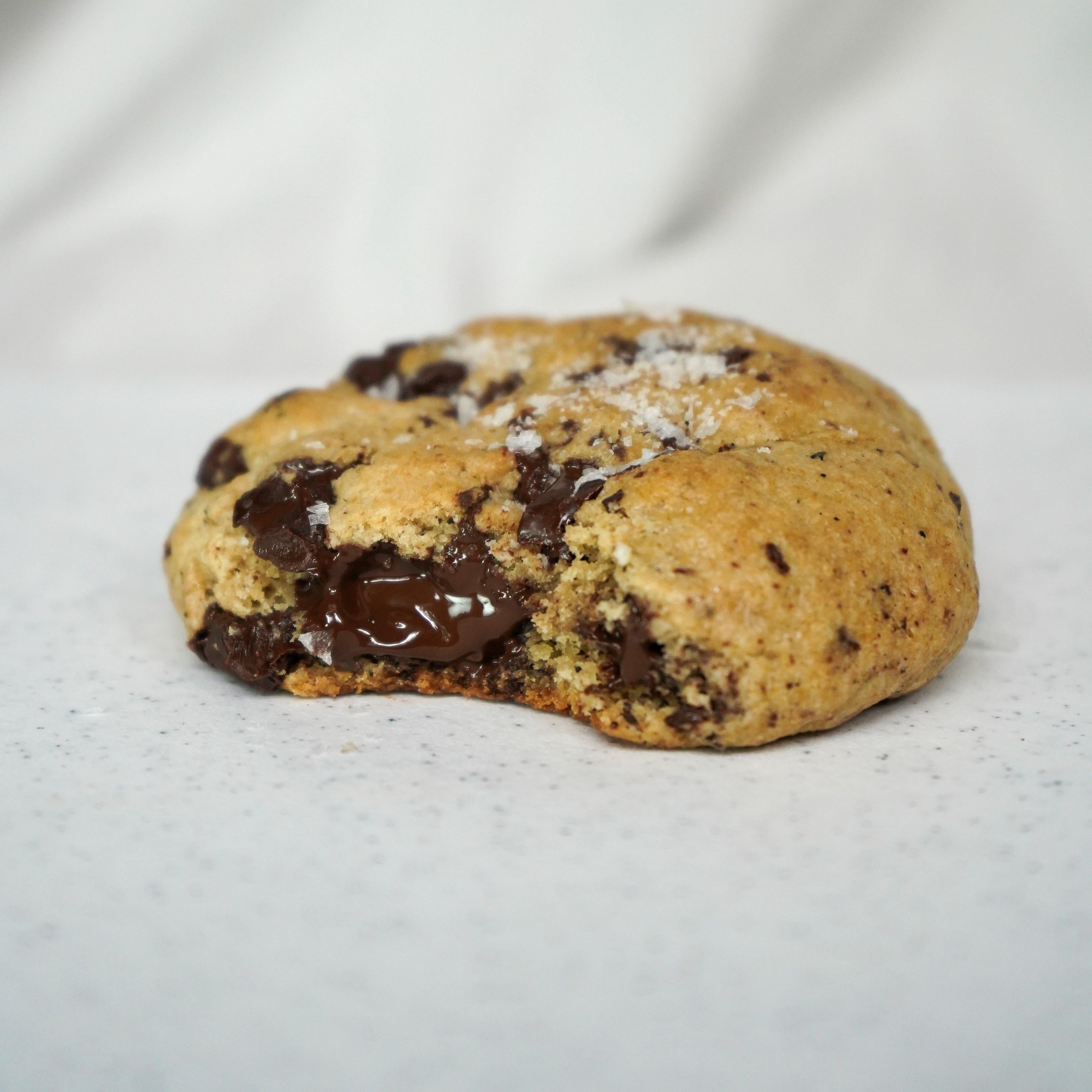Dark Chocolate Chunk Cookie with Sea Salt Flakes (Plant-based) - Being Baked Cookies